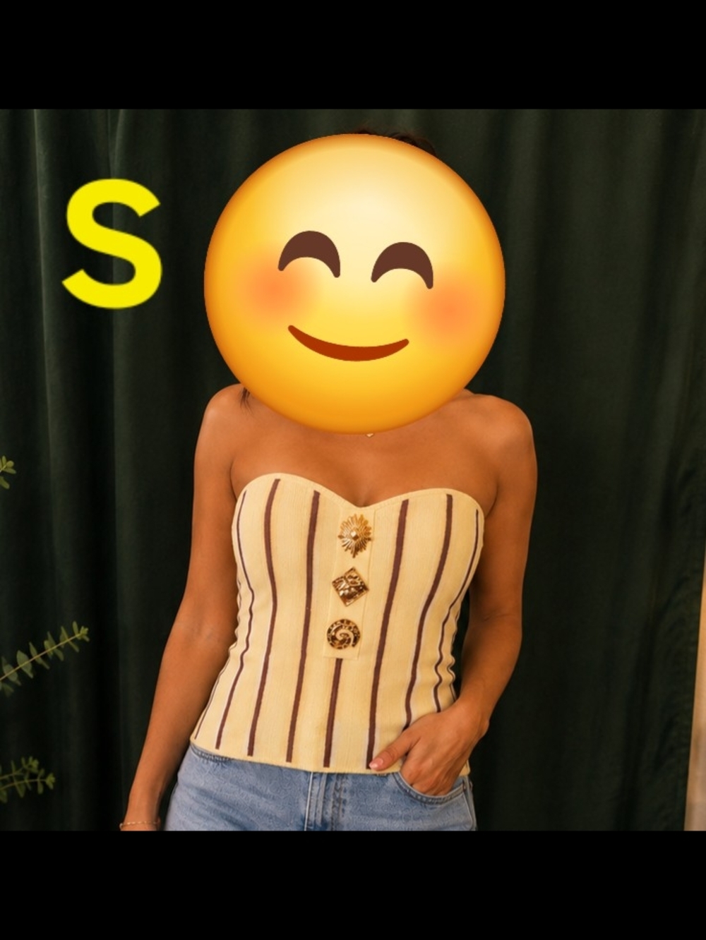 Striped Cream Strapless Corset Camisole with Decorative Buttons